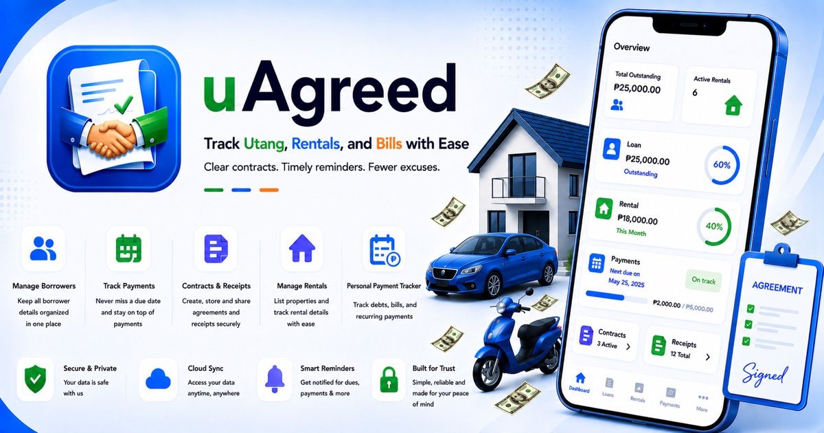 uAgreed app preview for loans, rentals, bills, and agreements